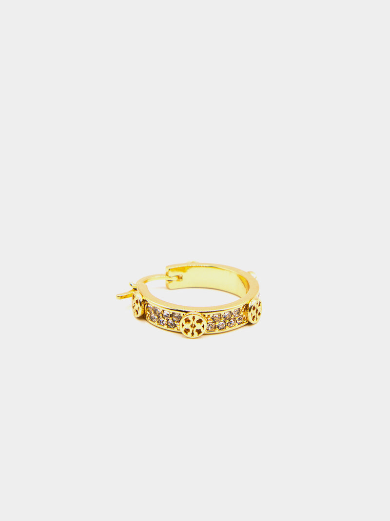 Tory Burch Miller Pavé Logo Huggie Hoop Earrings - Gold