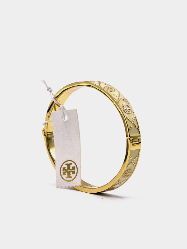 Tory Burch Enamel Logo Hinge Bangle - Ivory
