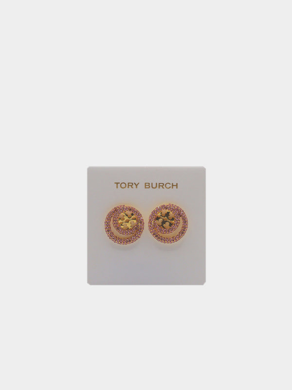 Tory Burch Crystal Circle Logo Studs - Pink