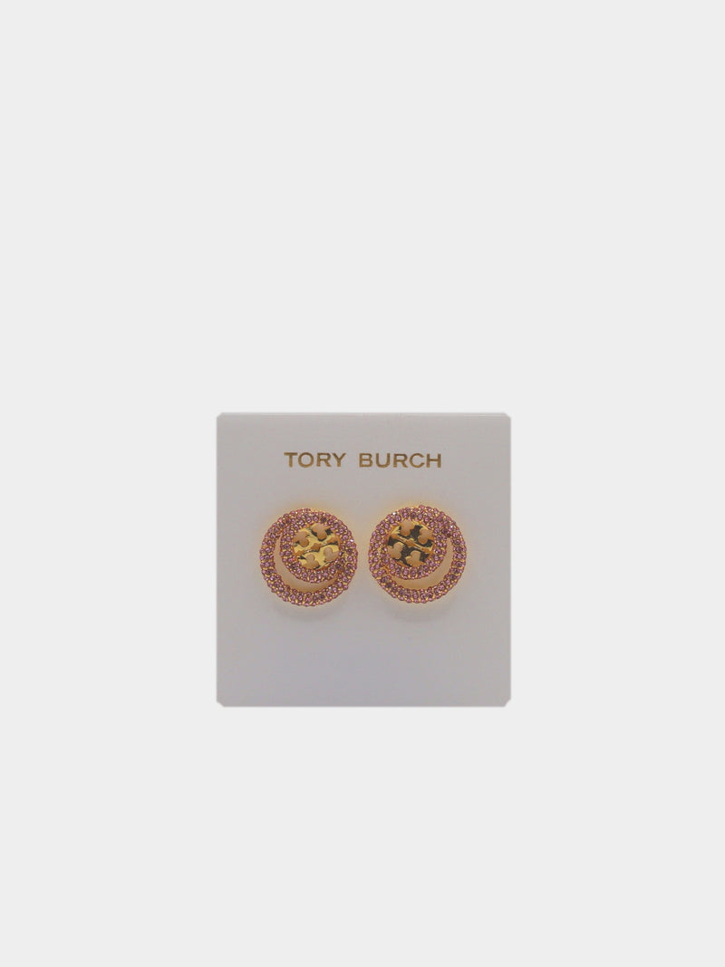 Tory Burch Crystal Circle Logo Studs - Pink
