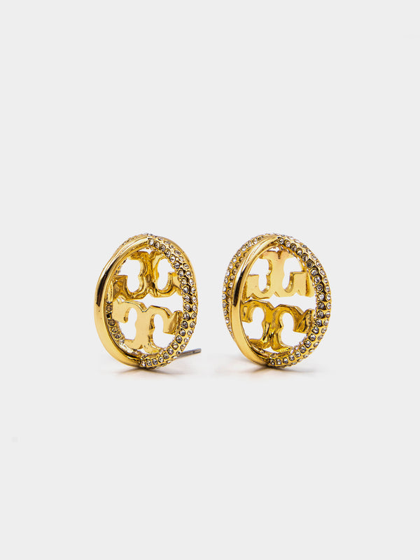 Tory Burch Shimmering Icon Crystal Stud Earrings - Gold