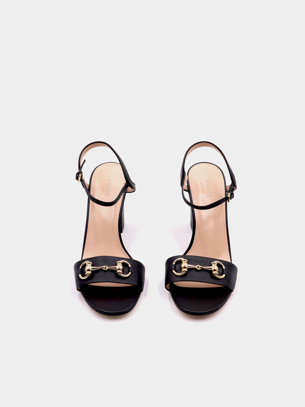 Gucci Black Leather Horsebit Ankle Strap Sandals - Black