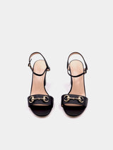 Gucci Black Leather Horsebit Ankle Strap Sandals - Black (Defected)