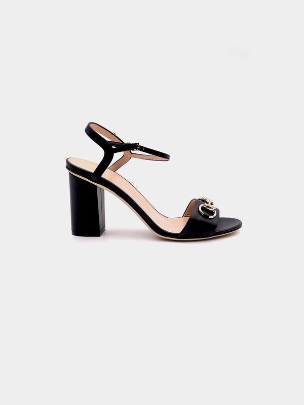 Gucci Black Leather Horsebit Ankle Strap Sandals - Black