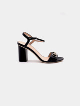 Gucci Black Leather Horsebit Ankle Strap Sandals - Black (Defected)
