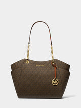 Michael Kors Jet Set Large Signature Logo Shoulder Bag - Brown