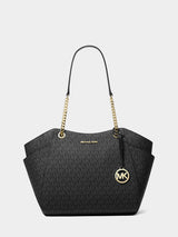 Michael Kors Jet Set Large Signature Logo Shoulder Bag - Black