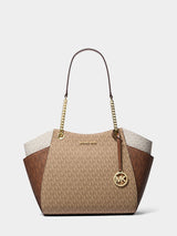 Michael Kors Jet Set Large Color-Block Signature Logo Tote Bag - Camel Multi