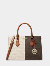 Michael Kors Sheila Medium Two-Tone Metallic Signature Logo Satchel - Brown Multi