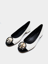 Tory Burch Multi Logo Cap-Toe Block Heel Safari Crystal 0.6-0.8mm - Shrunken - New Ivory/Perfect Black