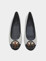 Tory Burch Multi Logo Cap-Toe Block Heel Safari Crystal 0.6-0.8mm - Shrunken - New Ivory/Perfect Black