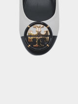 Tory Burch Multi Logo Cap-Toe Block Heel Safari Crystal 0.6-0.8mm - Shrunken - New Ivory/Perfect Black