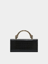 JW Pei Maya Leopard-Shaped Hardware Handle Top Handle Bag - Black Croc