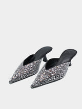 MNG Rhinestone Embellished Pointed-Toe Mule Heels - Black/Silver
