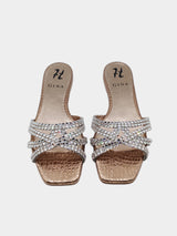 Gina Rhinestone Embellished Textured Flat Slides - Rose Gold