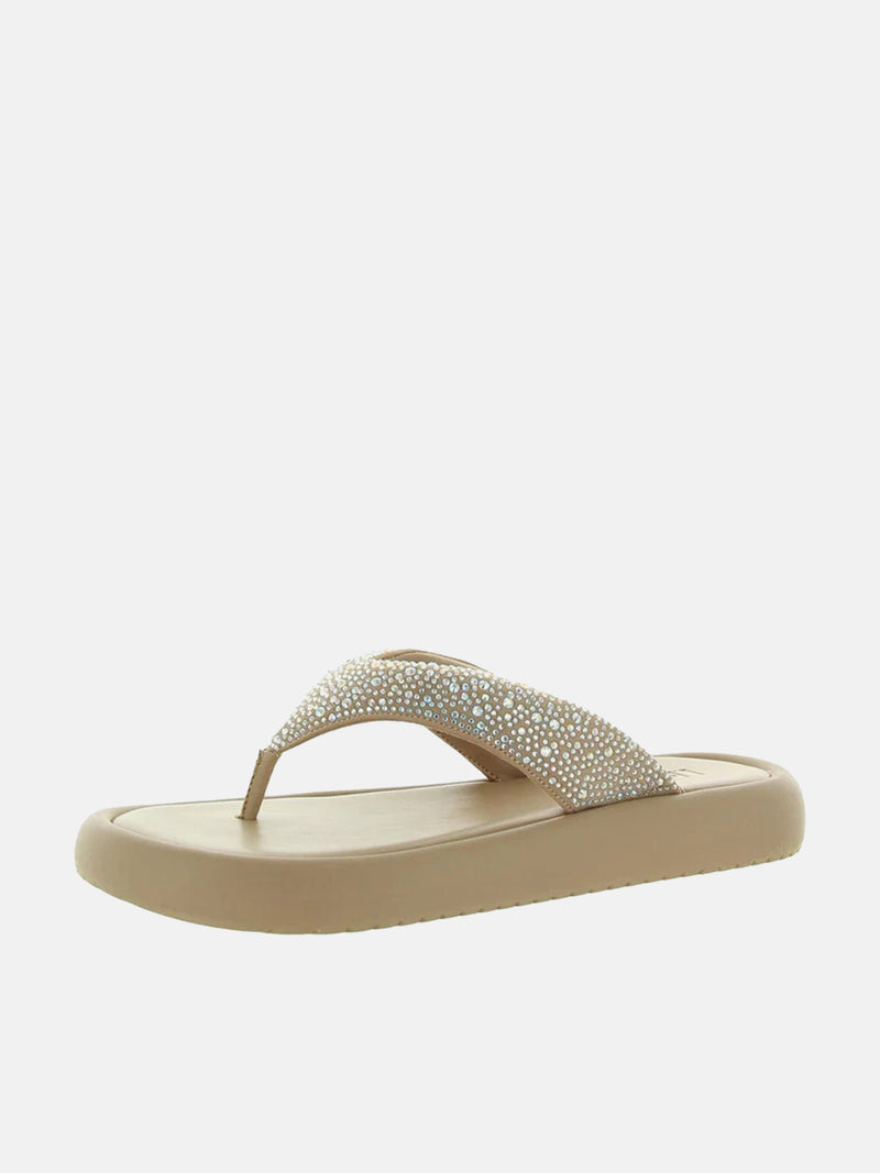 INC Essily Rhinestone Slip On Flatform Sandals - Nude Bling