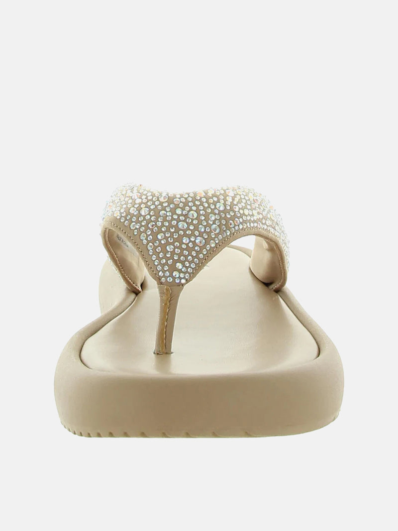 INC Essily Rhinestone Slip On Flatform Sandals - Nude Bling