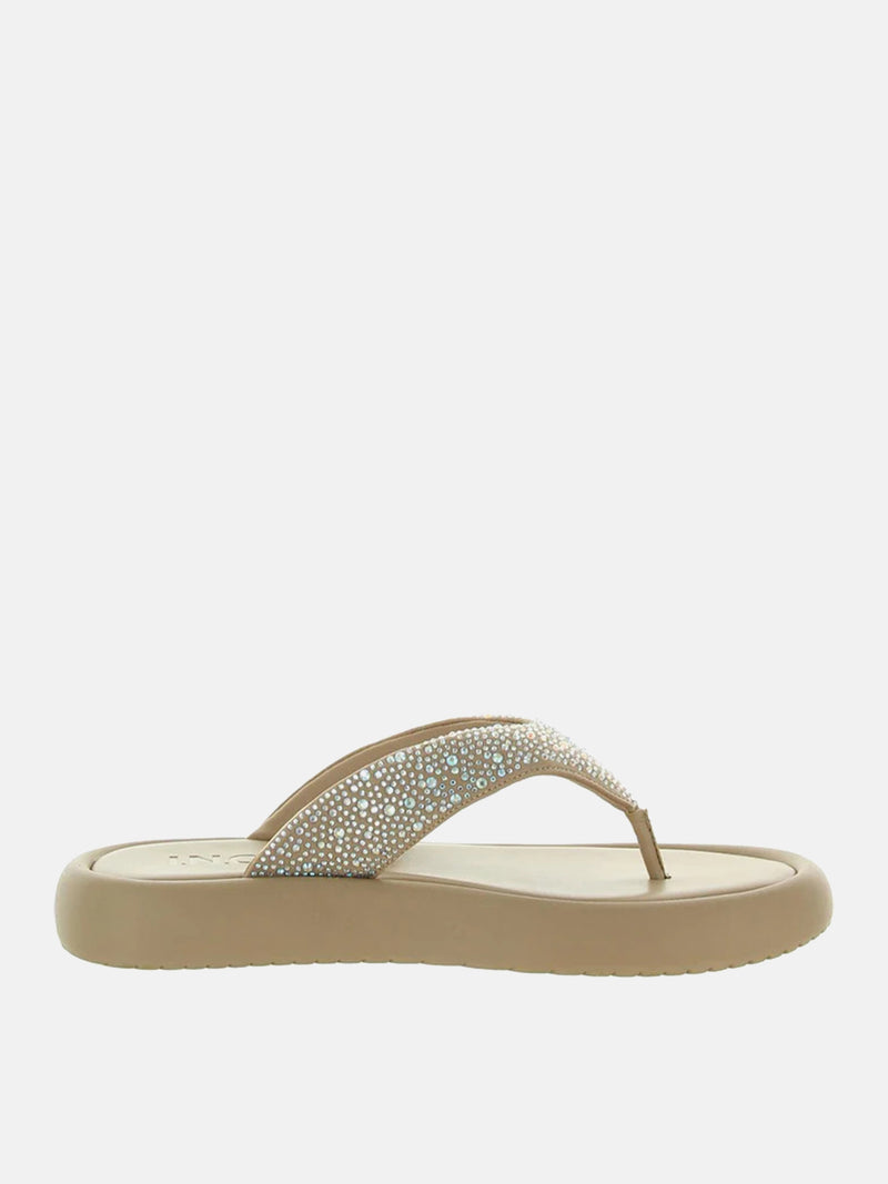 INC Essily Rhinestone Slip On Flatform Sandals - Nude Bling