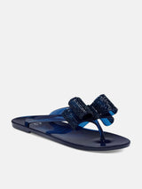 INC Madena Round Toe Slip On Thong Sandals With Bow - Navy