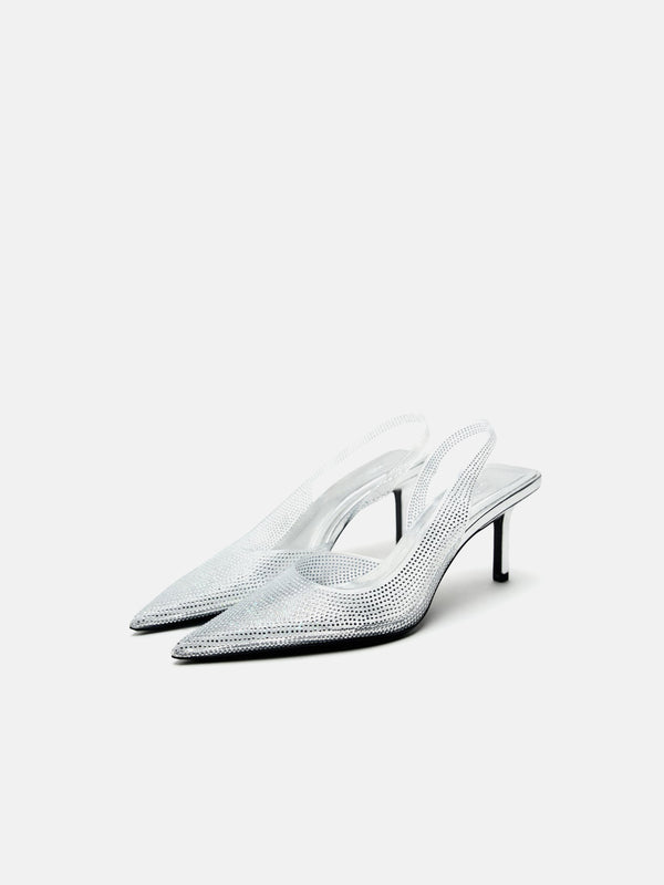 Zara Rhinestone Heeled Shoes - Silver