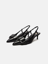 Zara Leather Kitten Heel Slingback Shoes - Black