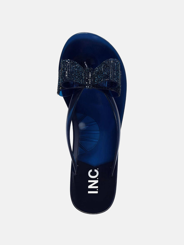 INC Madena Round Toe Slip On Thong Sandals With Bow - Navy
