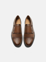Zara Leather Monk Shoes - Brown