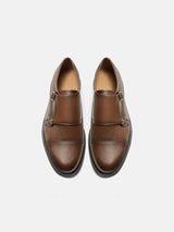 Zara Leather Monk Shoes - Brown