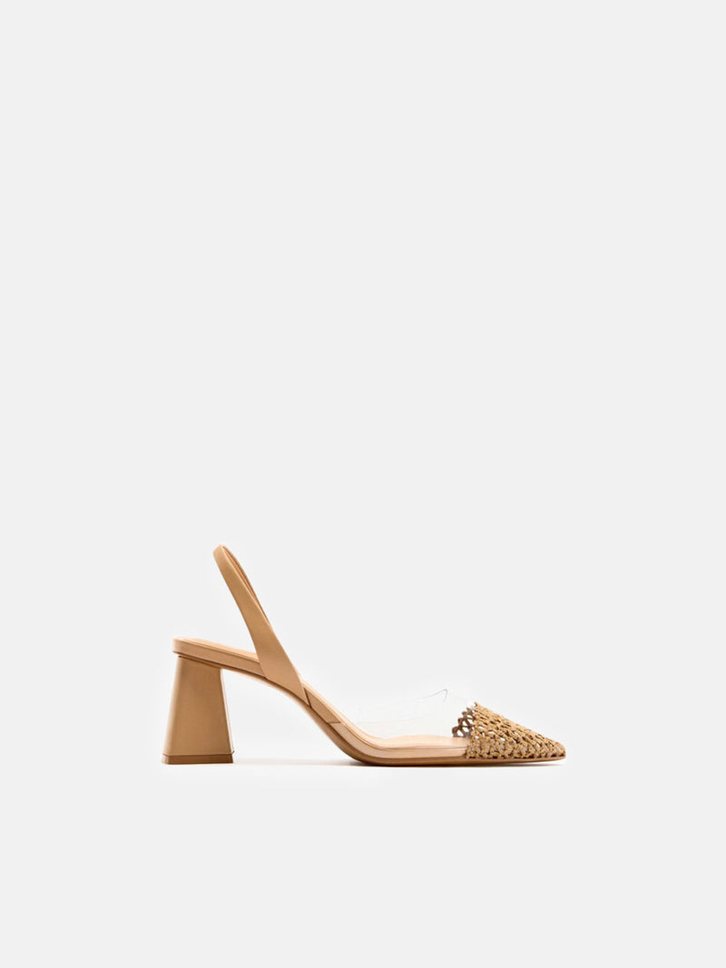 Zara Block Heel Vinyl Toe Slingbacks - Brown