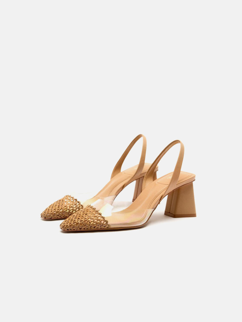 Zara Block Heel Vinyl Toe Slingbacks - Brown
