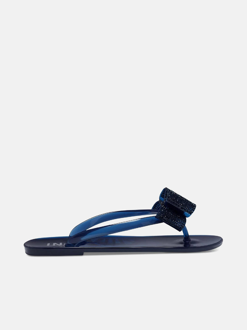 INC Madena Round Toe Slip On Thong Sandals With Bow - Navy