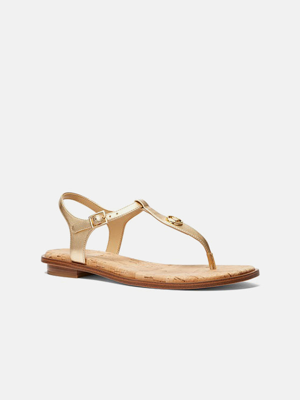 Michael Kors Mallory Metallic Leather T-Strap Sandal - Pale Gold