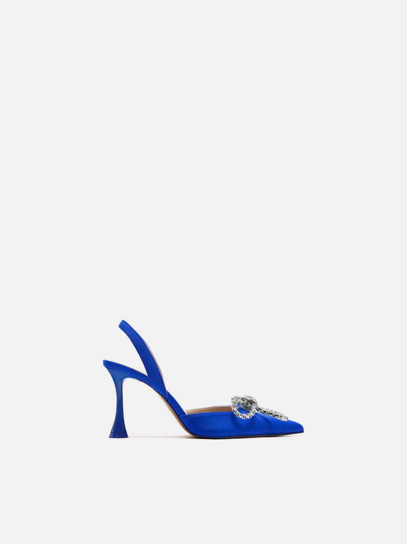 Zara Slingback Heels With Rhinestone Bow - Blue