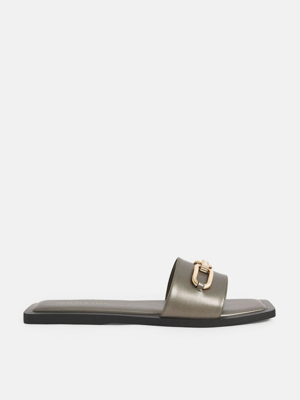 Charles & Keith Metallic Accent Padded Slide Sandals - Bronze