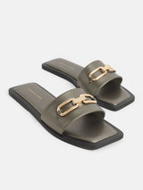 Charles & Keith Metallic Accent Padded Slide Sandals - Bronze