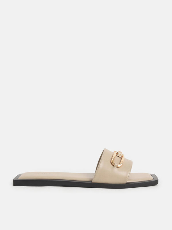 Charles & Keith Metallic Accent Padded Slide Sandals - Beige
