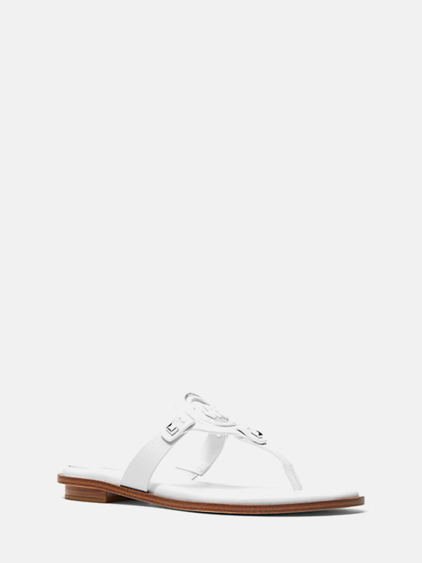 Michael Kors Aubrey Cutout Leather T-Strap Sandal - Optic White