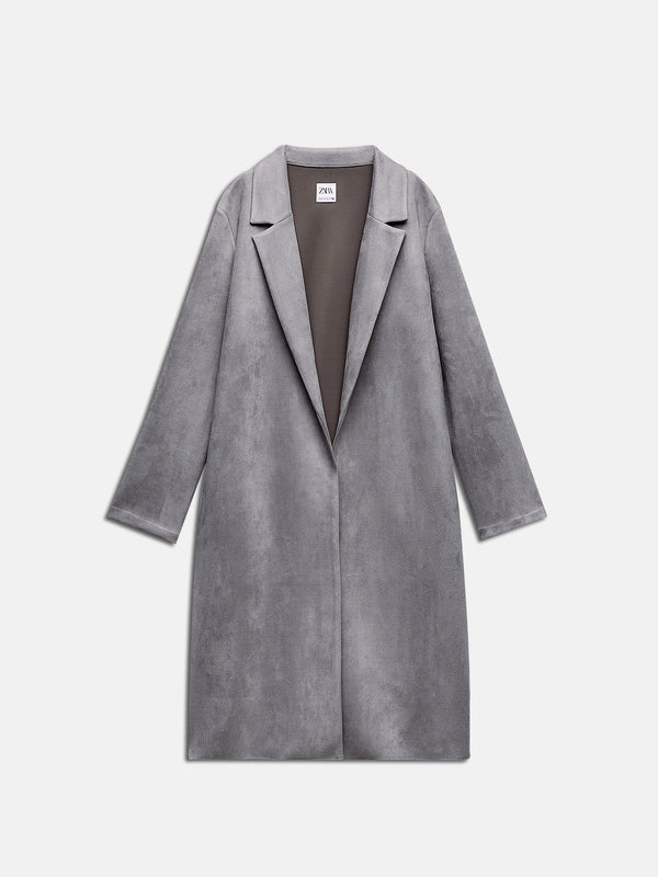 Zara Faux Suede Coat - Greyish
