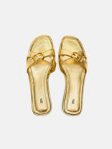Zara Leather Crisscross Sandals - Gold