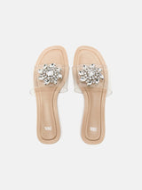 Zara Embellished Flat Vinyl Sandals - Clear