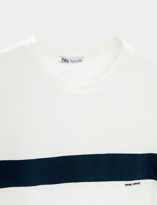 Zara T-Shirt With Embroidered Band - White