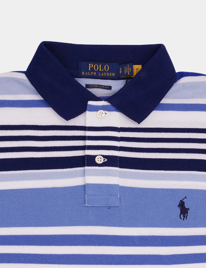 Polo Ralph Lauren Striped Custom Slim Fit Collar T-Shirt - Blue