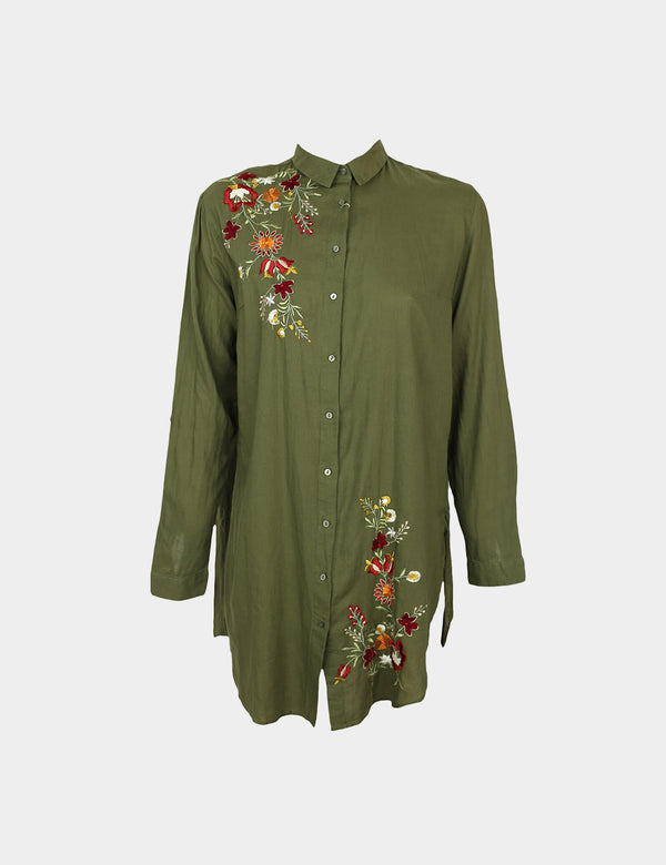 Stradivarius Long Embroidered Shirt