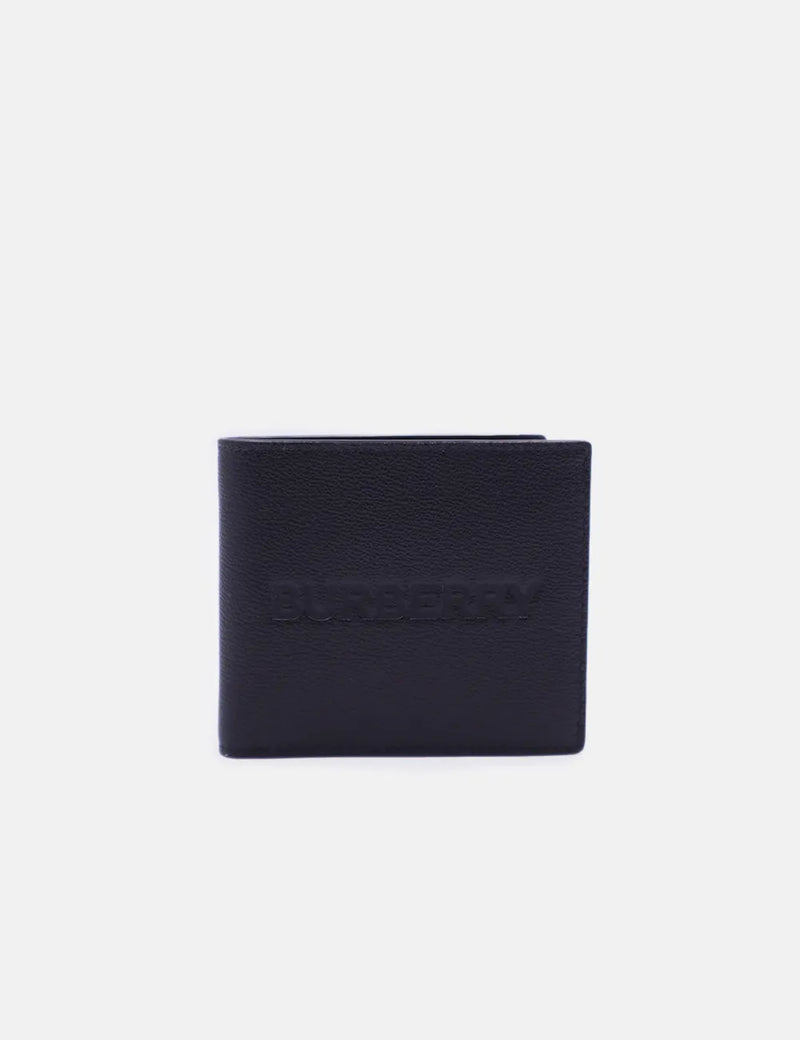 Burberry Embossed Logo Leather International Bifold Wallet - Black