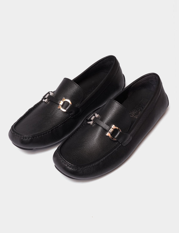 Salvatore Ferragamo Salamanca Nero Pebble Calf Loafers - Black