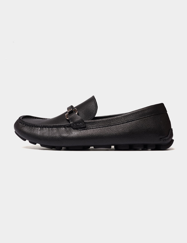 Salvatore Ferragamo Salamanca Nero Pebble Calf Loafers - Black