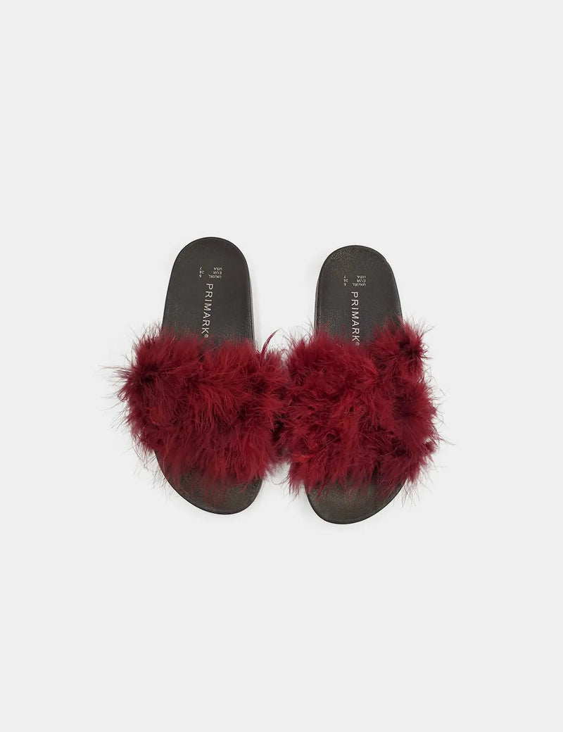 Primark Furry Slides Berry
