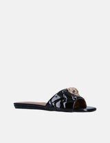 Kurt Geiger London Patent Kensington Flat Sandals - Black