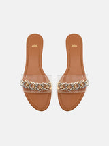 Zara Flat Vinyl Slider Sandals With Chain
