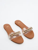Zara Flat Vinyl Slider Sandals With Chain